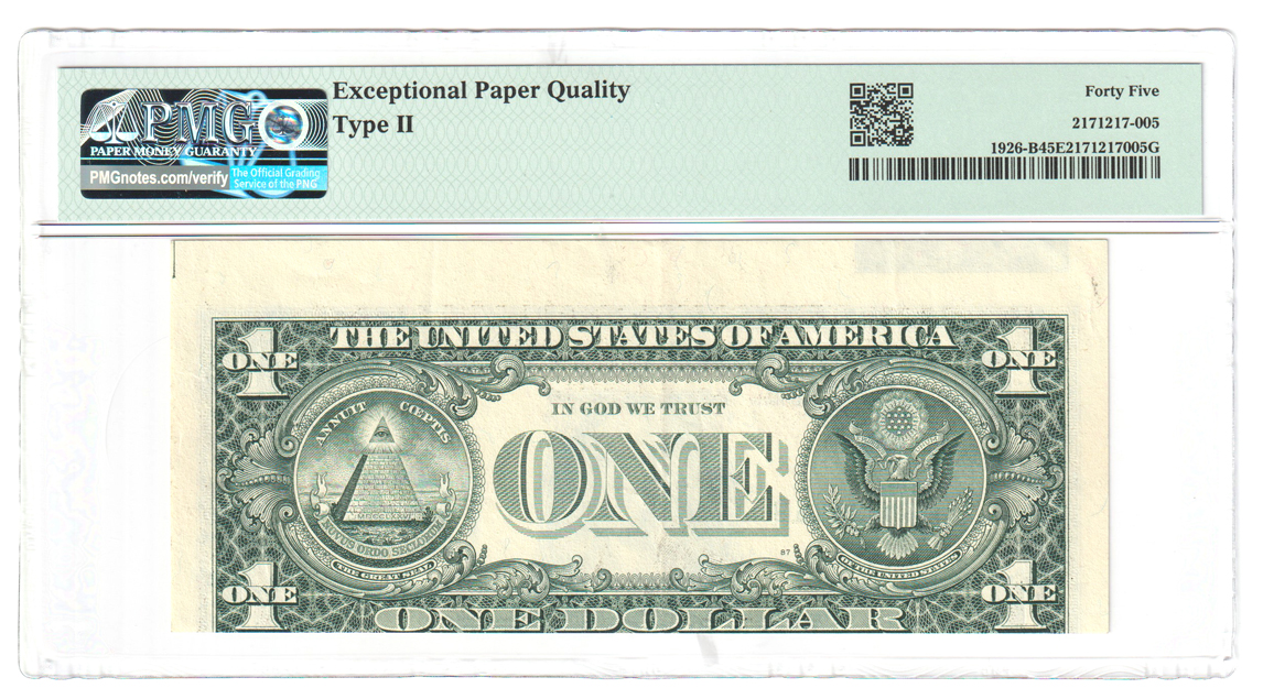 Error Currency - 2001 Type 2 $1 New York Federal Reserve Note Fr# 1926-B Inverted Overprint - PMG Select-45 EPQ