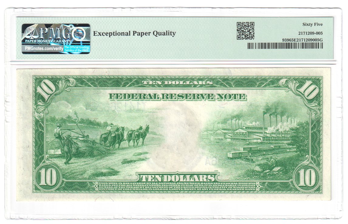 1914 $10 Minneapolis Blue Seal Fr# 939 - PMG GemCU-65 EPQ
