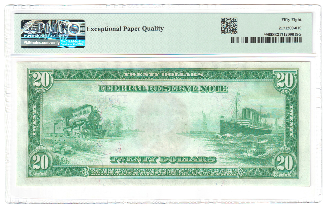 1914 $20 Minneapolis Blue Seal Fr# 996 - PMG AU-58 EPQ