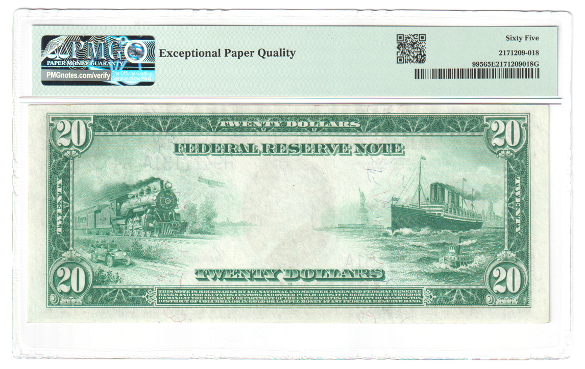 1914 $20 St. Louis Blue Seal Fr# 995 - PMG GemCU-65 EPQ