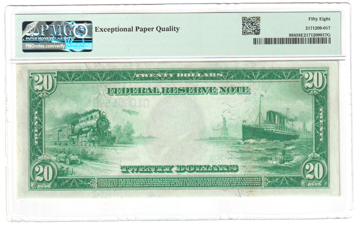 1914 $20 Chicago Blue Seal Fr# 988 - PMG AU-58 EPQ