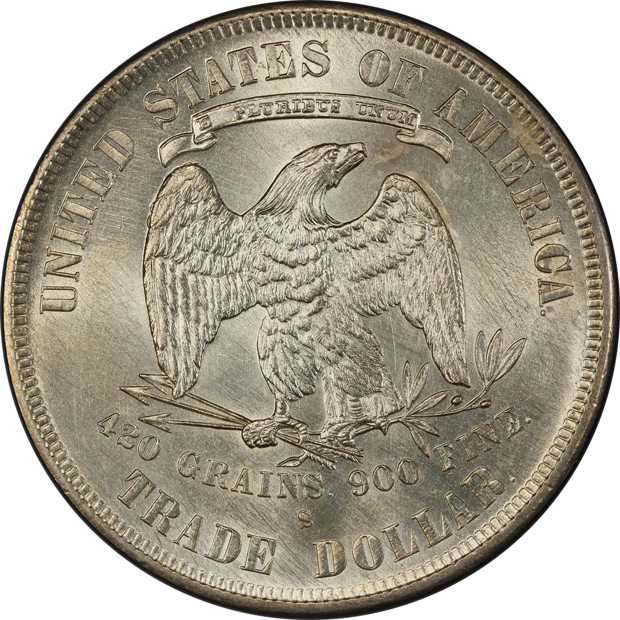 1877-S Trade PCGS UNC details/cleaned