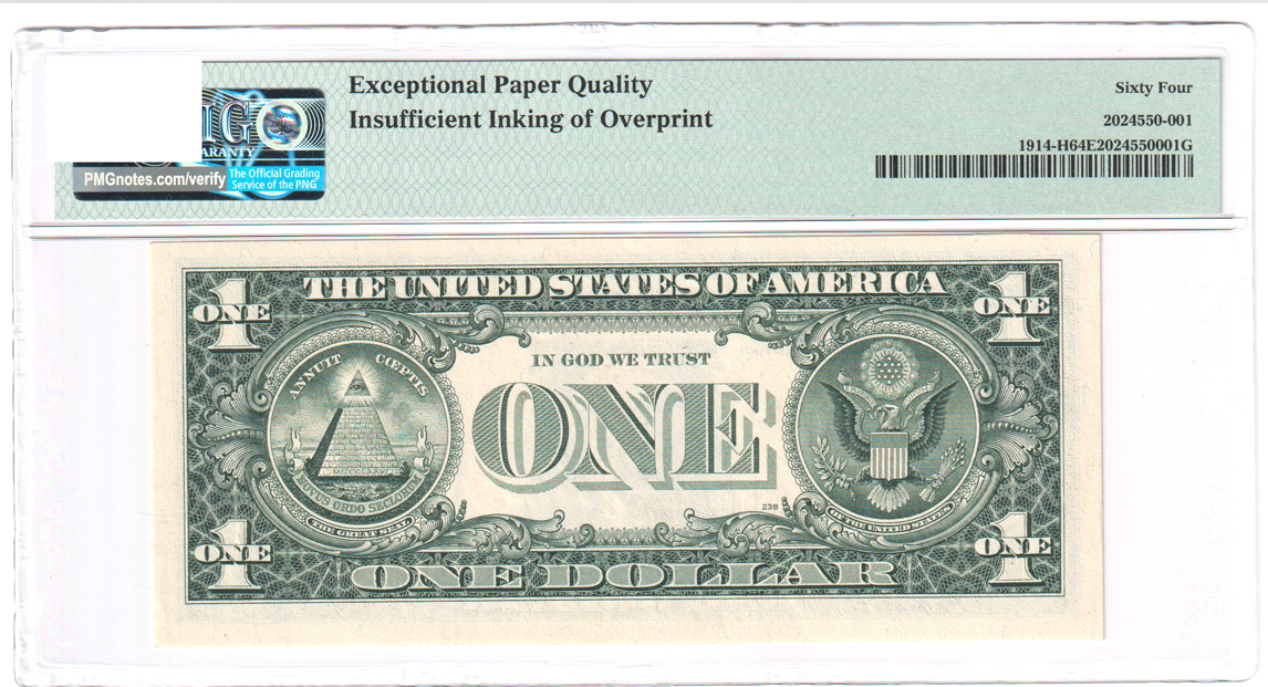 Error Currency - 1988 $1 St. Louis Federal Reserve Note Fr# 1914-H Insufficient Inking - PMG ChCU-64 EPQ