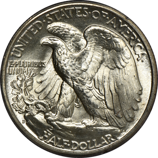 Four Walking Liberty half-dollars, all PCGS MS-66 (green label, one rattler)