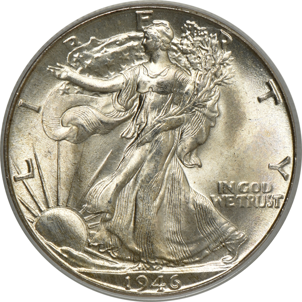 Four Walking Liberty half-dollars, all PCGS MS-66 (green label, one rattler)