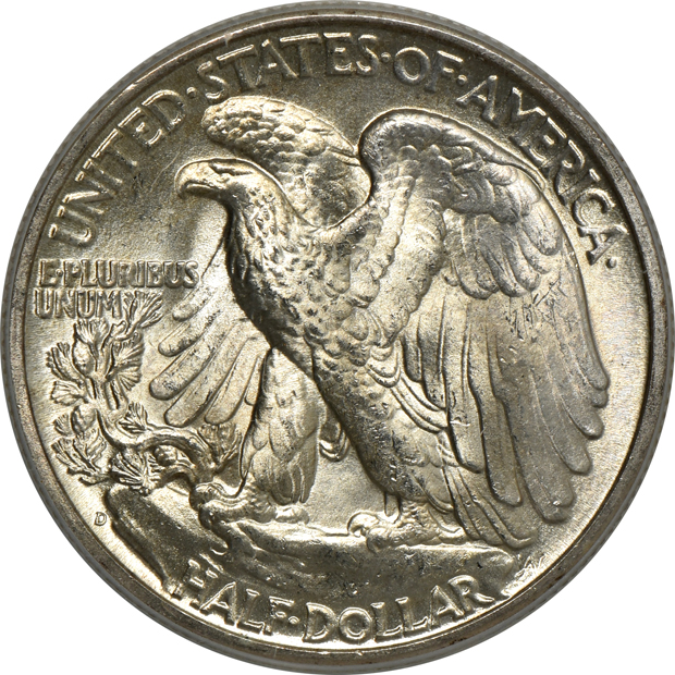 Four Walking Liberty half-dollars, all PCGS MS-66 (green label, one rattler)