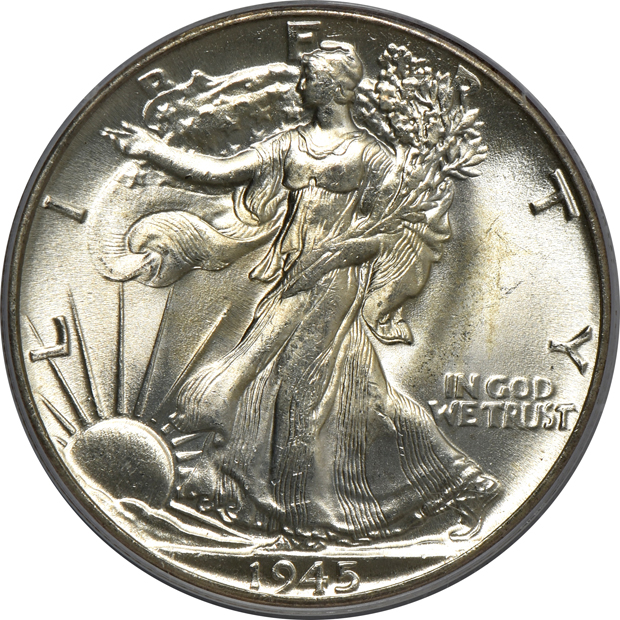 Four Walking Liberty half-dollars, all PCGS MS-66 (green label, one rattler)