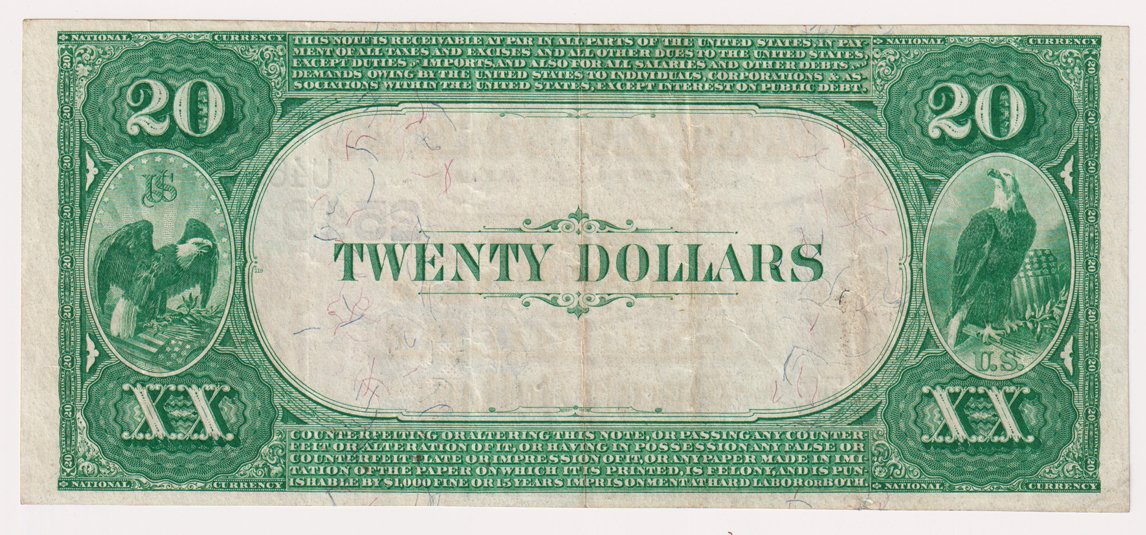 1882 $20 Value Back - Cambridge, IL Charter #2540 - XF