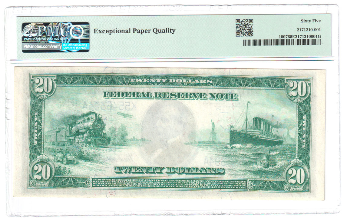 1914 $20 Dallas Blue Seal Fr# 1007 - PMG GemCU-65 EPQ