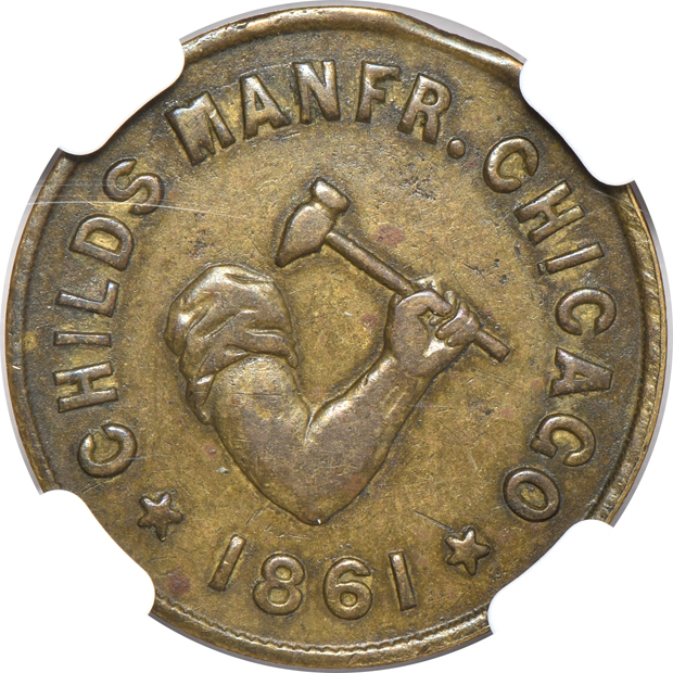 1861 Sutler token, H. Lester, IL S-51-5B NGC AU-55