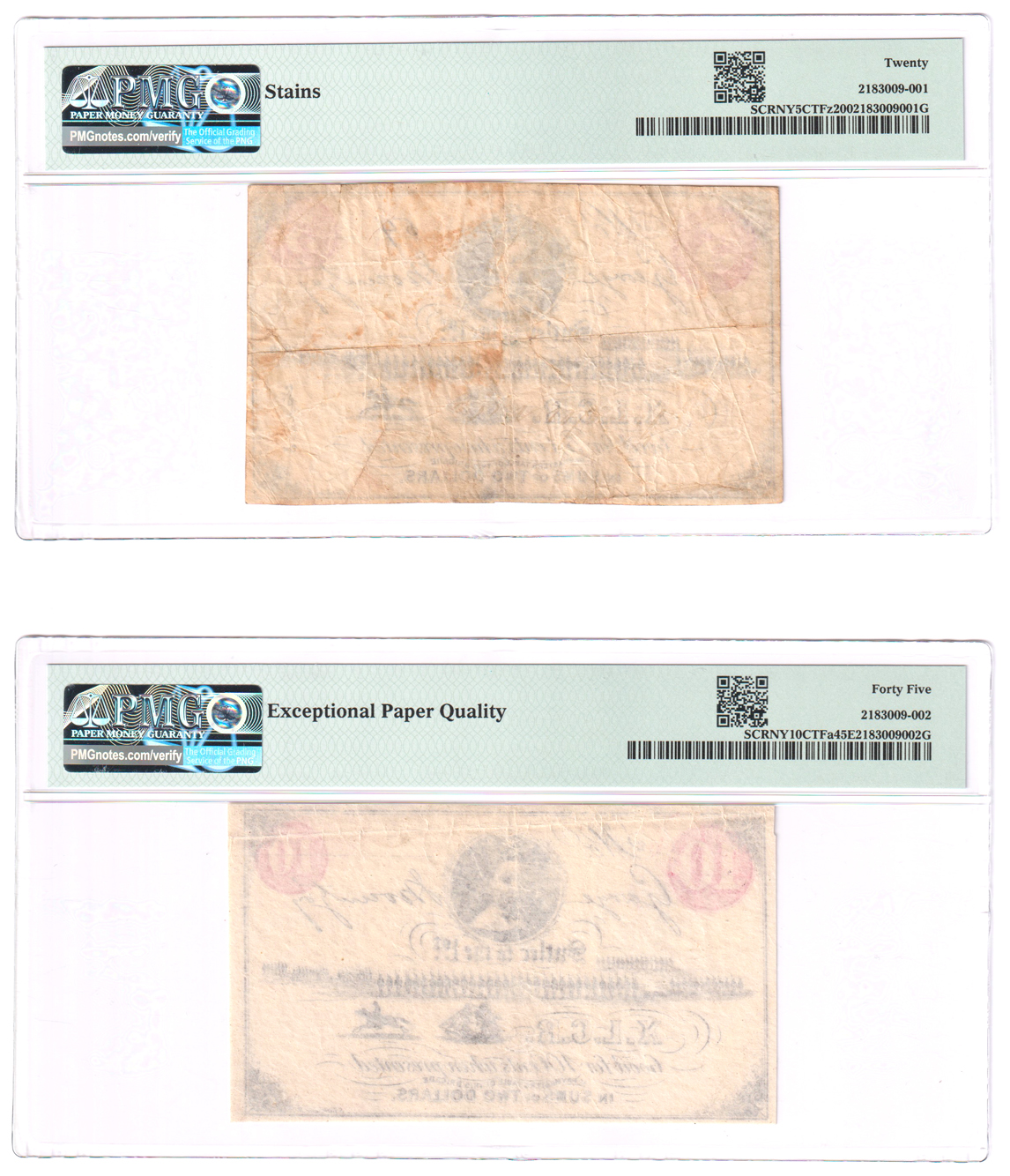 Three Sutler scrip notes, all PMG