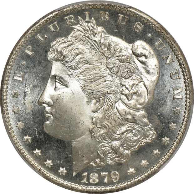 1878 8TF MS-63, 1879-S MS-66, and an 1880-S MS-64PL, all PCGS CAC