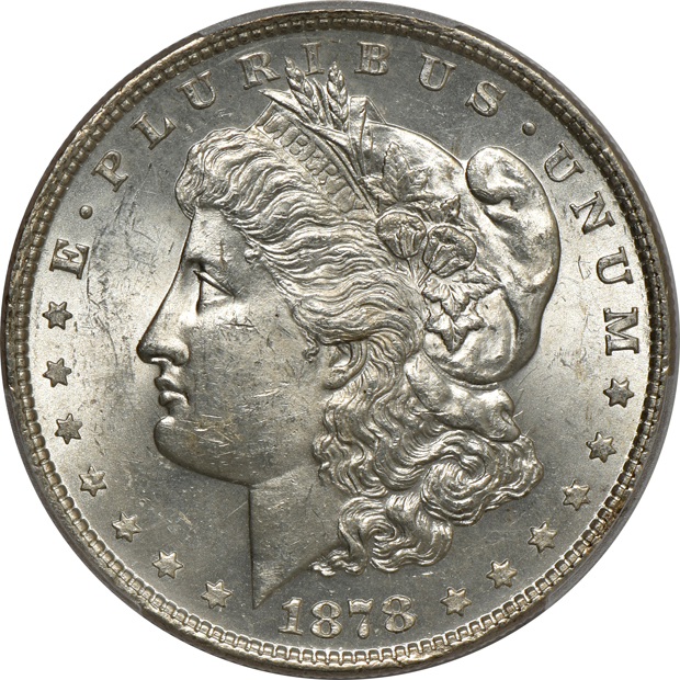 1878 8TF MS-63, 1879-S MS-66, and an 1880-S MS-64PL, all PCGS CAC