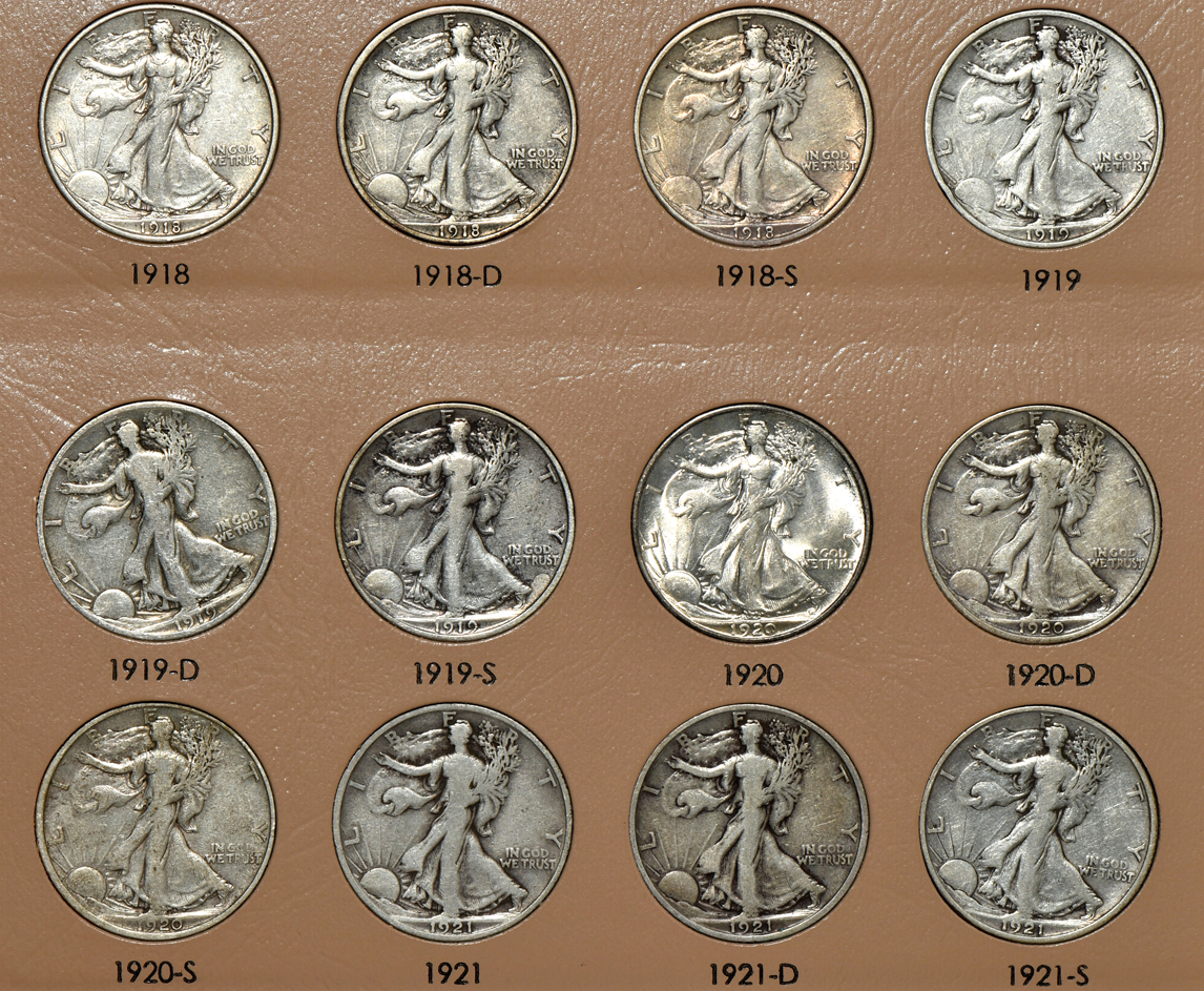 Complete collection of Walking Liberty half-dollars in a Dansco 7160 album