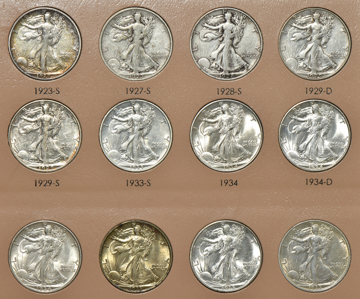 Complete collection of Walking Liberty half-dollars in a Dansco 7160 album