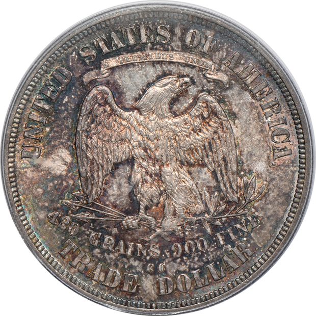 1876-CC Trade, Doubled Die Reverse, PCGS MS-62