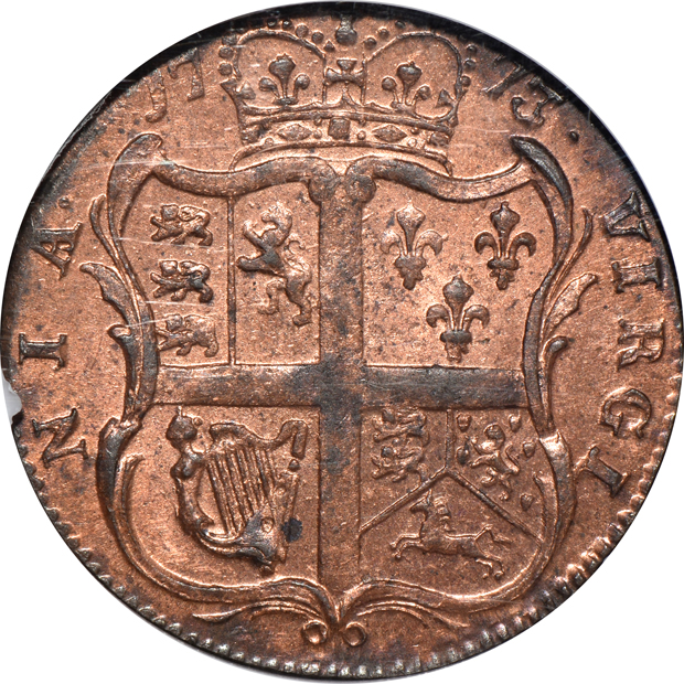 1773 With Period Virginia 1/2p NGC MS-64 RB