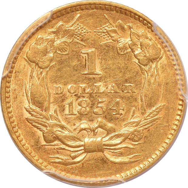 1854 Type 2 AU-50, and an 1854 Type 2 AU-55, both PCGS