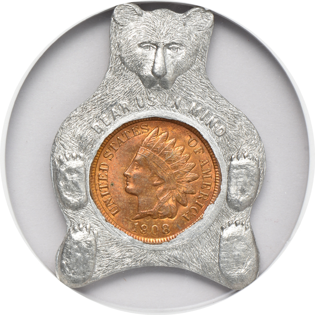 Pair of 1908 encased Indian cents, Kolb's Bakeries Philadelphia Bakeries NGC MS-64 and MS-65