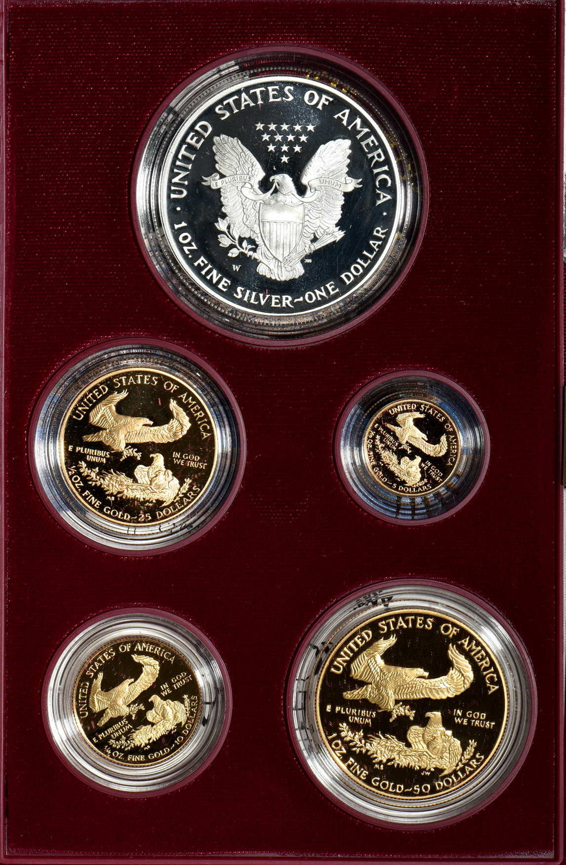 1995 10th Anniversary Five-Piece Proof Gold and Silver Eagle Set