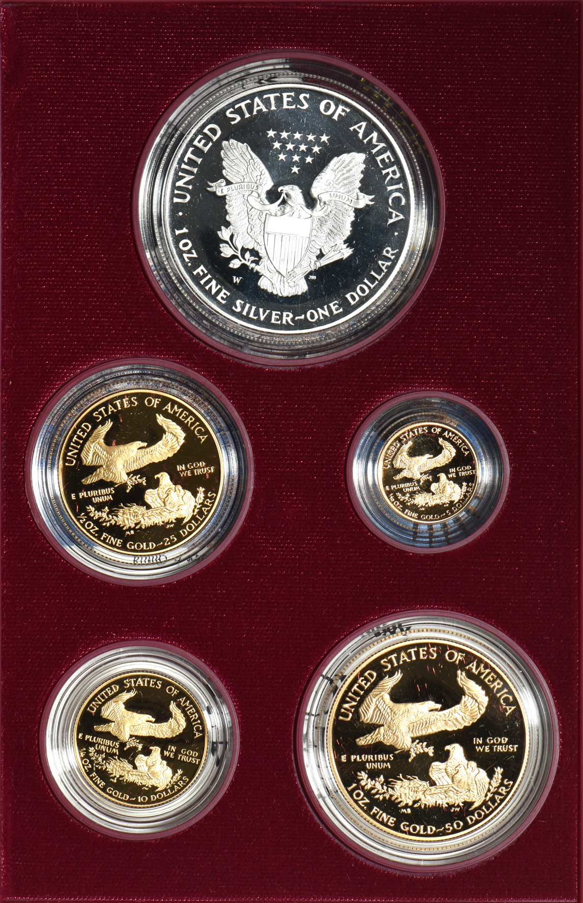 1995 10th Anniversary Five-Piece Proof Gold and Silver Eagle Set