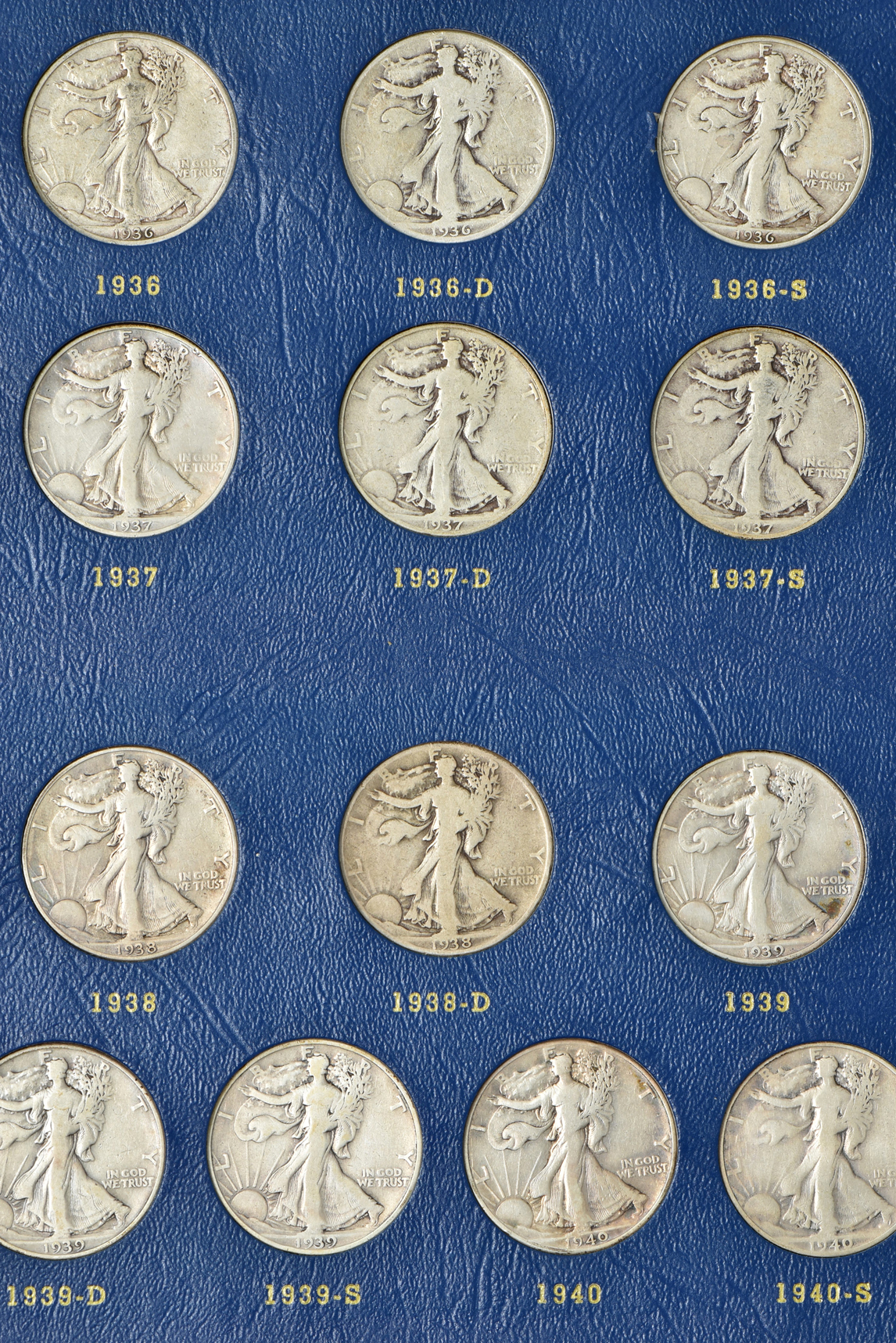 Complete collection of Walking Liberty half-dollars, 1916 through 1947-D, in two Whitman albums