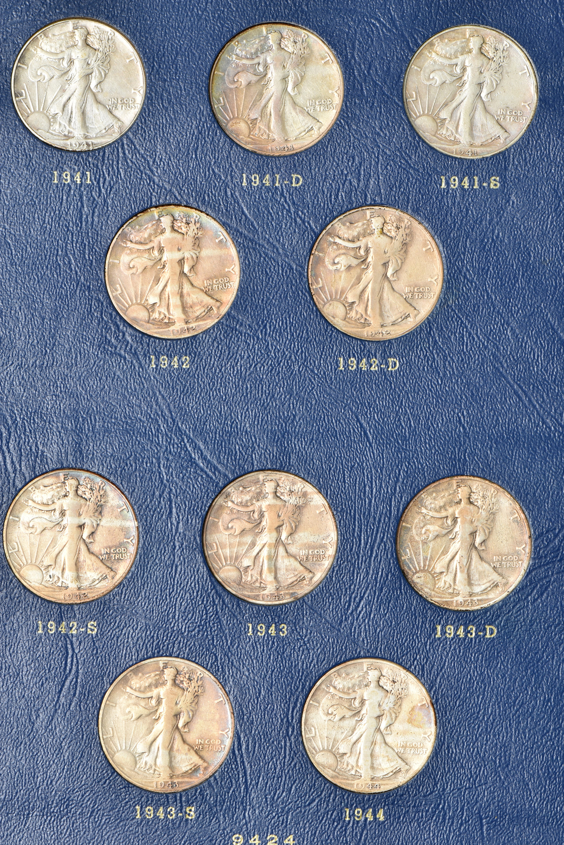 Complete collection of Walking Liberty half-dollars, 1916 through 1947-D, in two Whitman albums