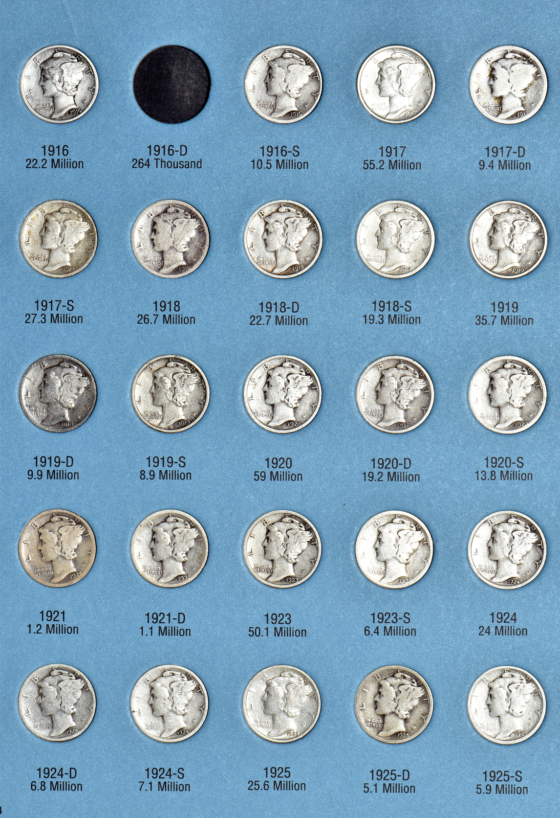 Complete collection of Mercury dimes in a Whitman folder (1916-D NGC About Good-3)