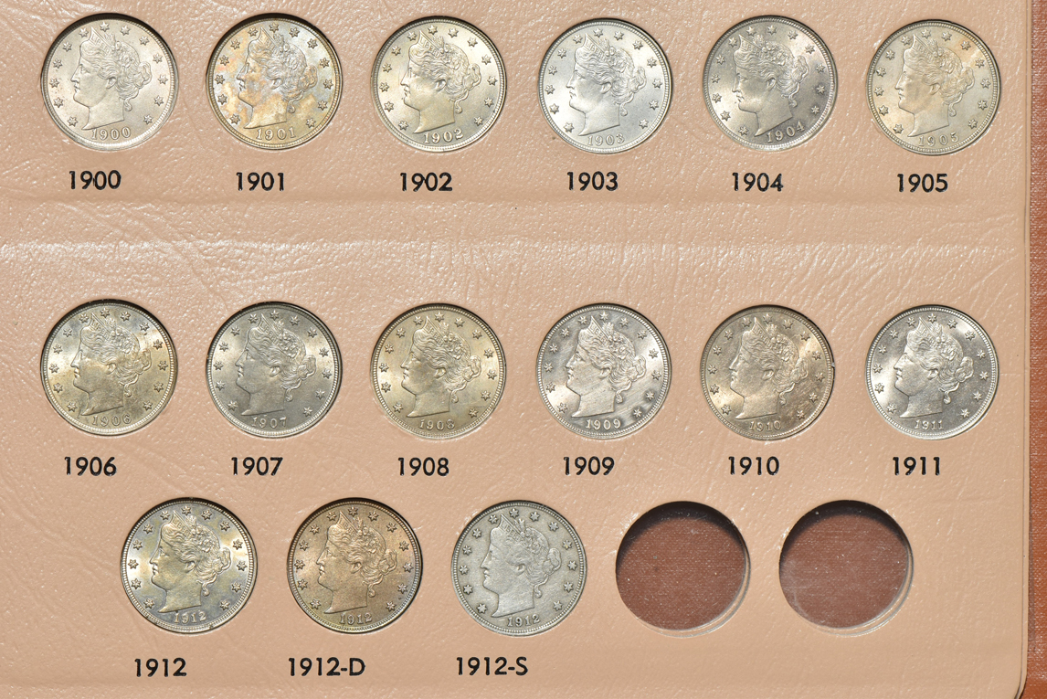 Collection of Liberty nickels in a complete Dansco 7111 album