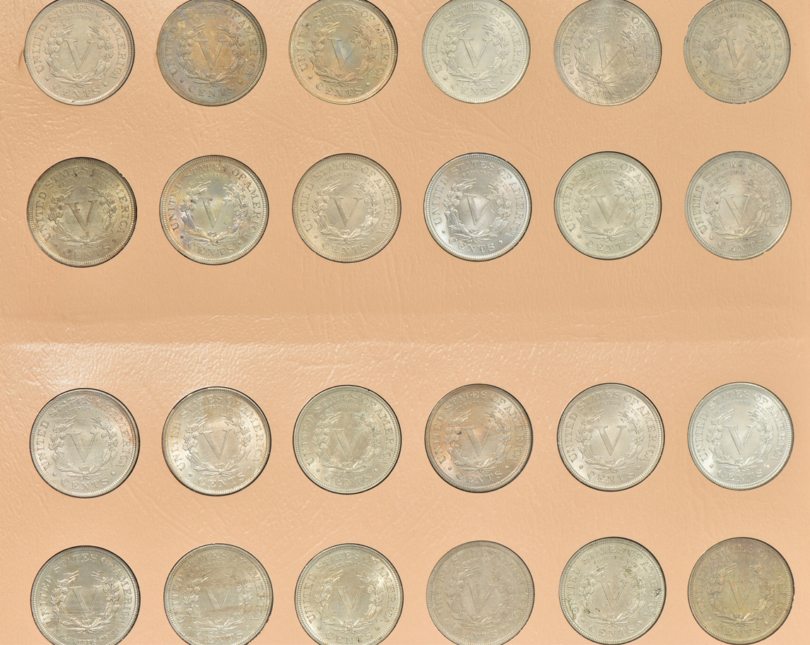 Collection of Liberty nickels in a complete Dansco 7111 album
