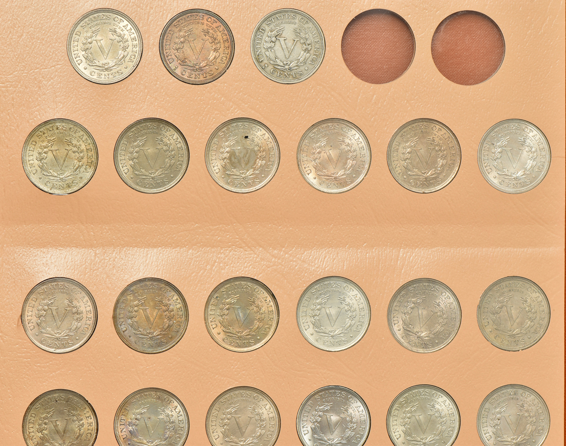Collection of Liberty nickels in a complete Dansco 7111 album