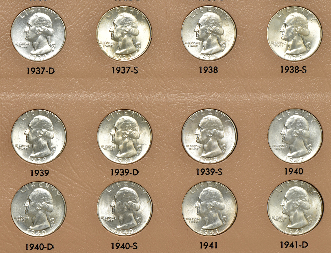 Complete collection of Washington quarters, 1932 through 1998-S, including proof-only issues, in a Dansco 8140 album