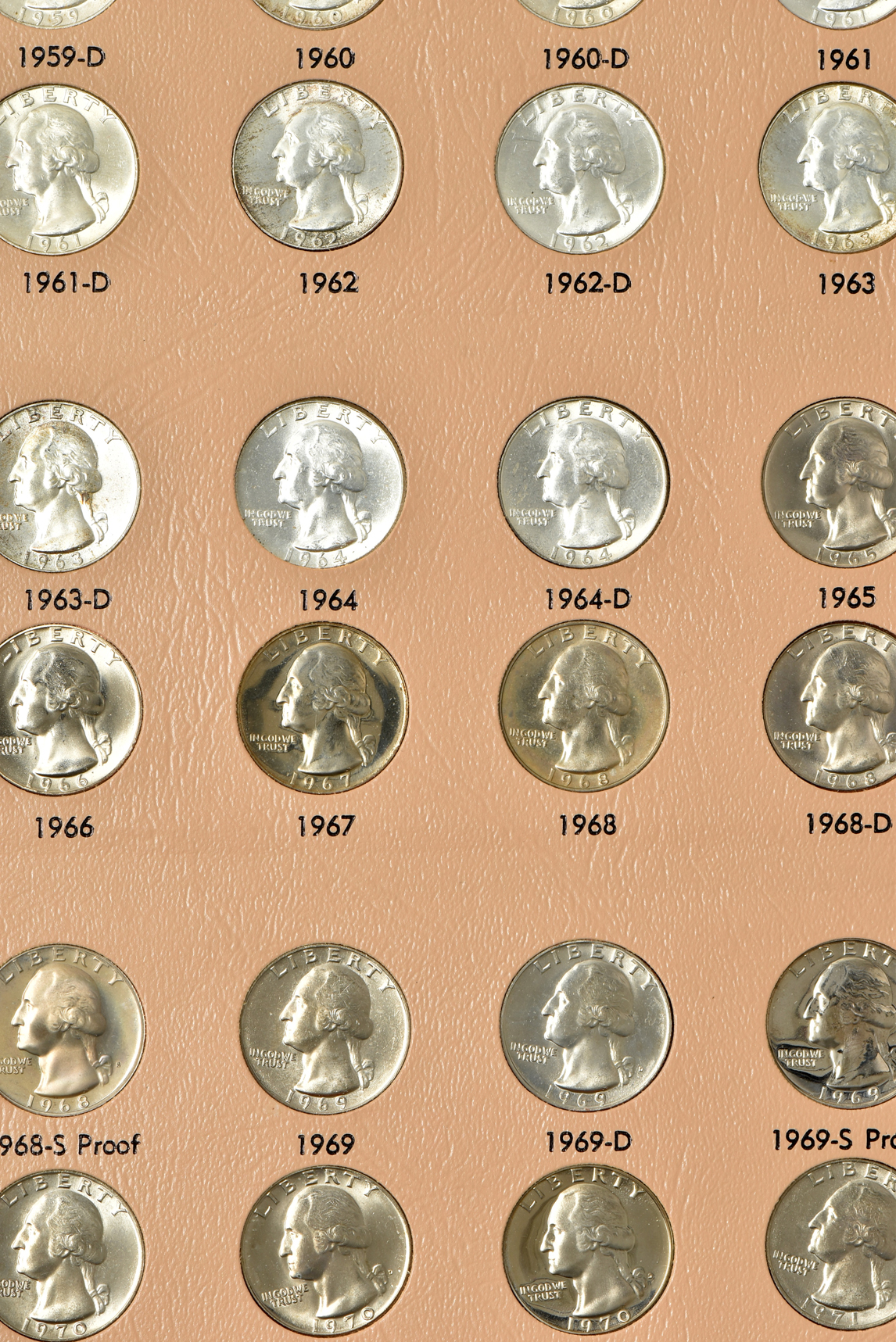 Complete collection of Washington quarters, 1932 through 1998-S, including proof-only issues, in a Dansco 8140 album