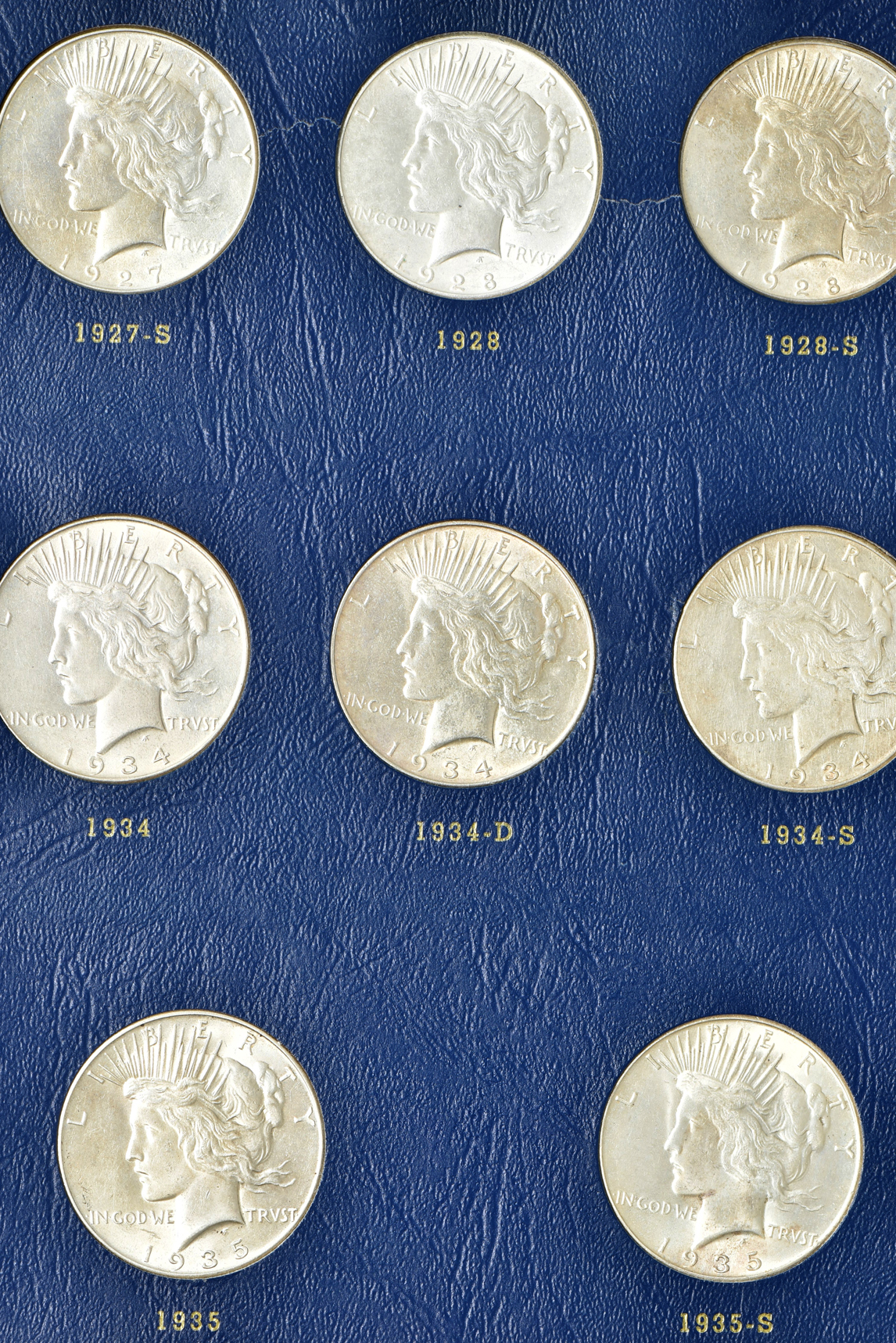 Complete collection of Peace silver dollars in a Whitman 9430 album