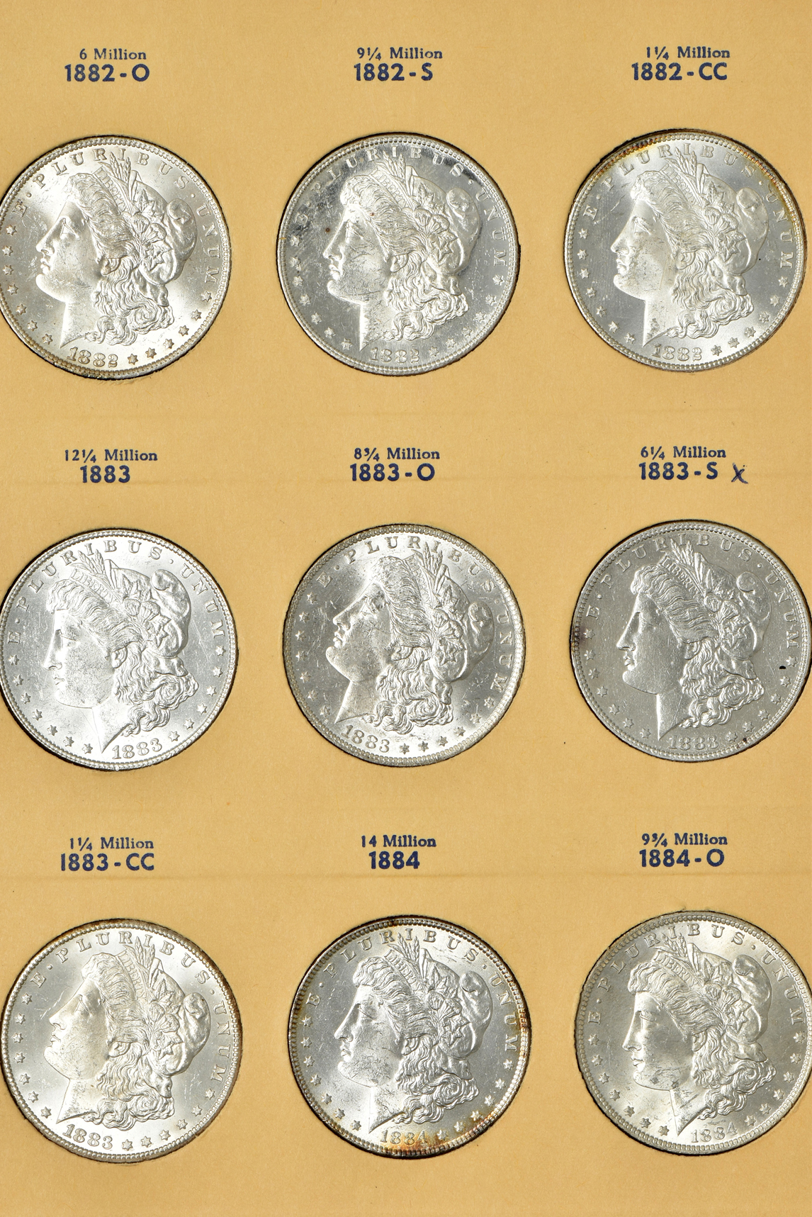 Collection of 36 different Morgan silver dollars, 1878 through 1886-S, in a Library of Coins Vol. 23 album