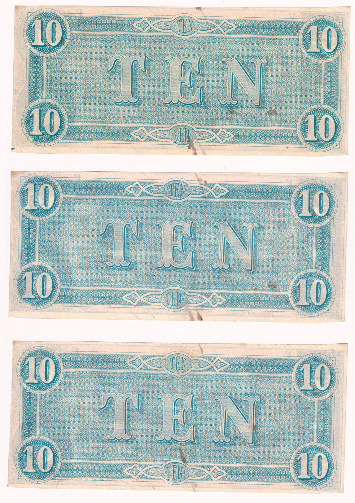 Group of eight Confederate notes