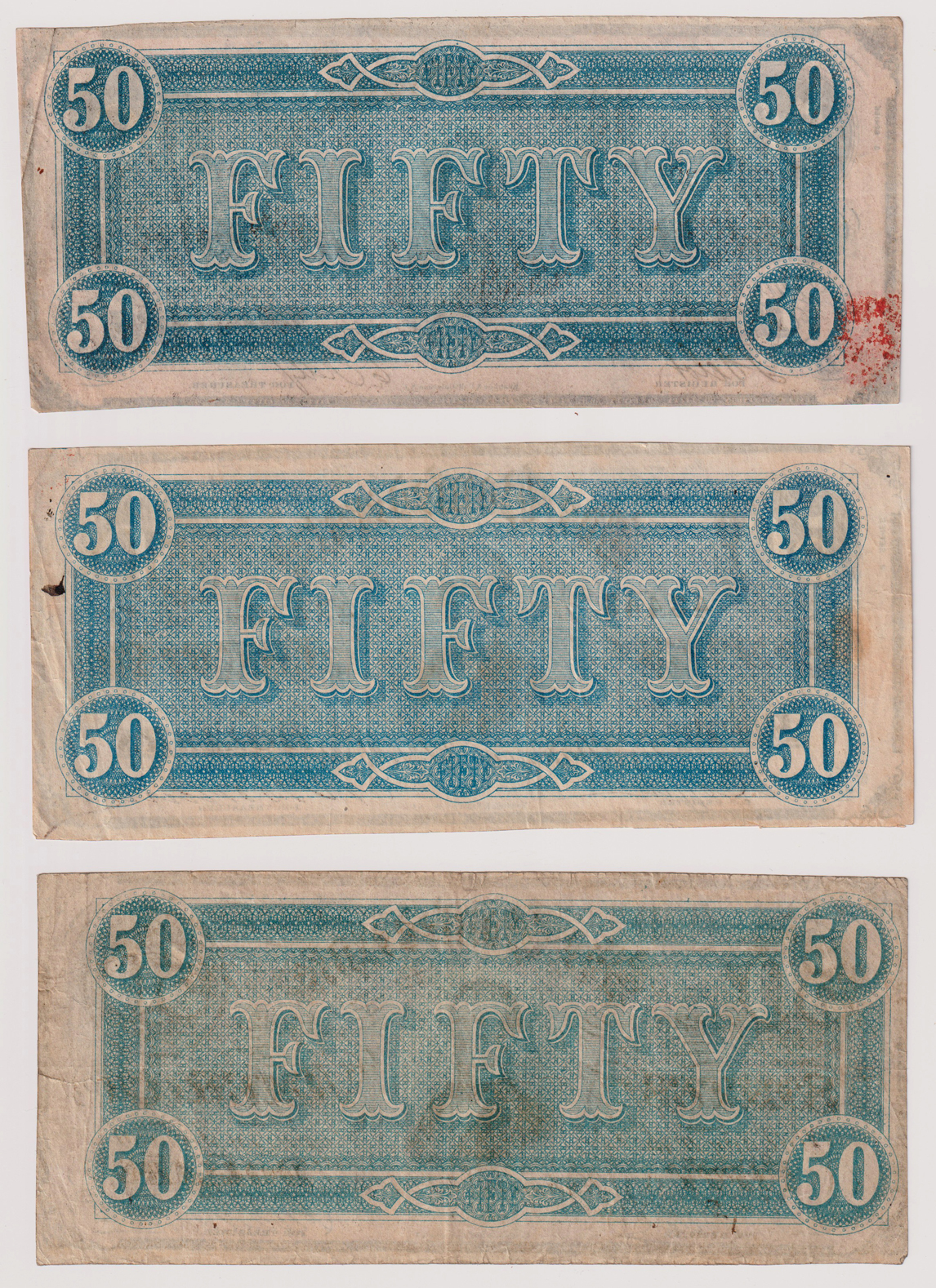 Group of six Confederate notes
