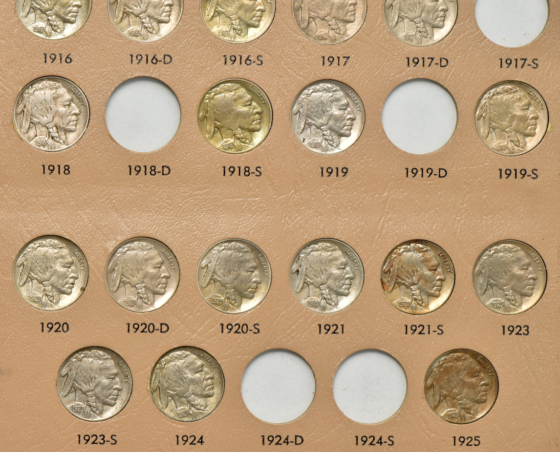 Collection of 55 different Buffalo nickels, XF to BU, in a Dansco 7112 album