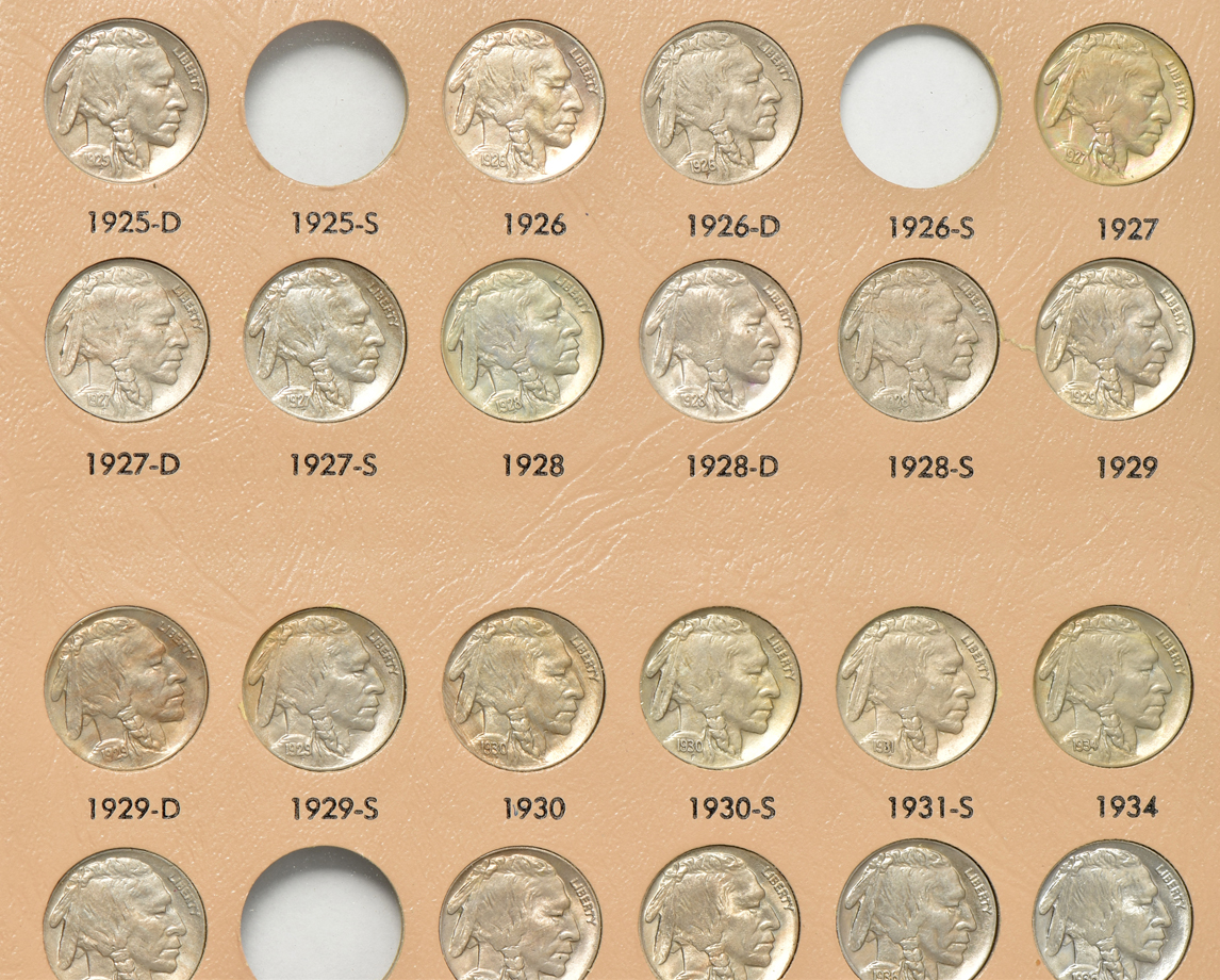 Collection of 55 different Buffalo nickels, XF to BU, in a Dansco 7112 album