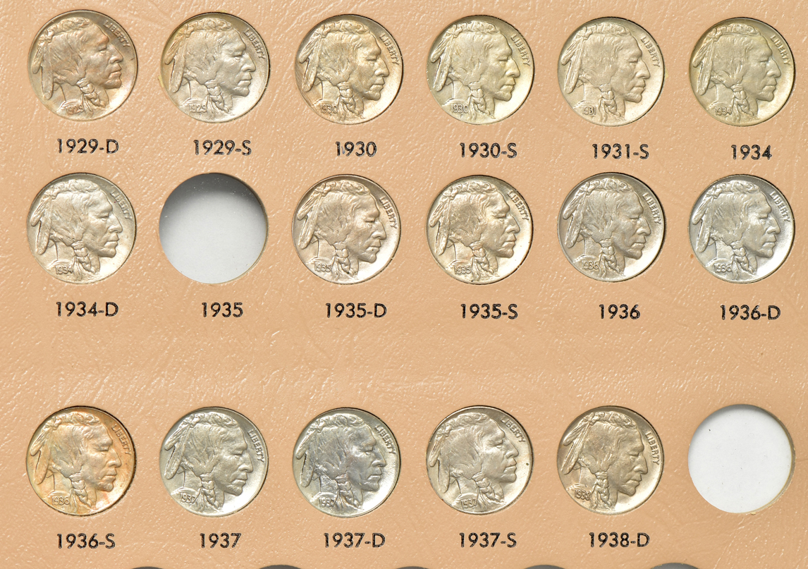 Collection of 55 different Buffalo nickels, XF to BU, in a Dansco 7112 album