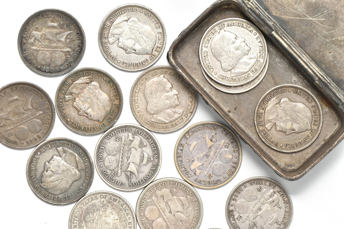 Sixteen Columbian Exposition Half-Dollars in Contemporary Box