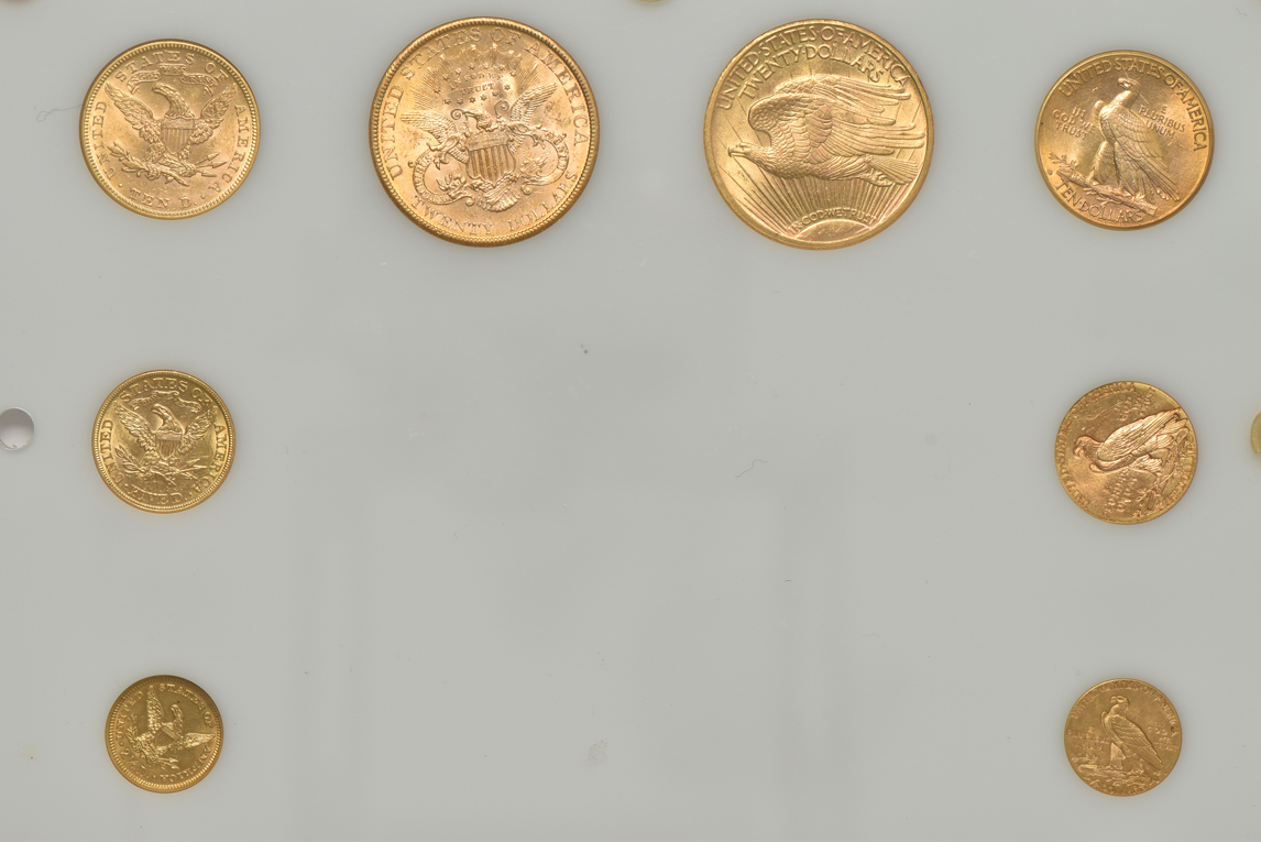 Eight-coin gold type set in a Capital Plastics holder