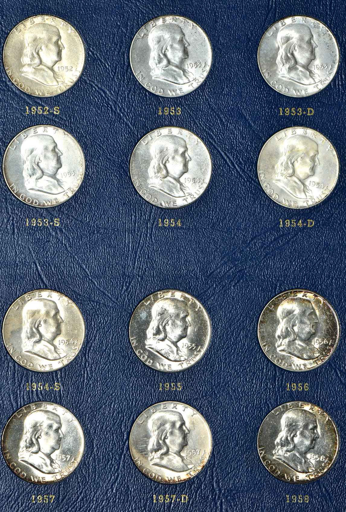 Collections of Roosevelt dimes and Franklin half-dollars