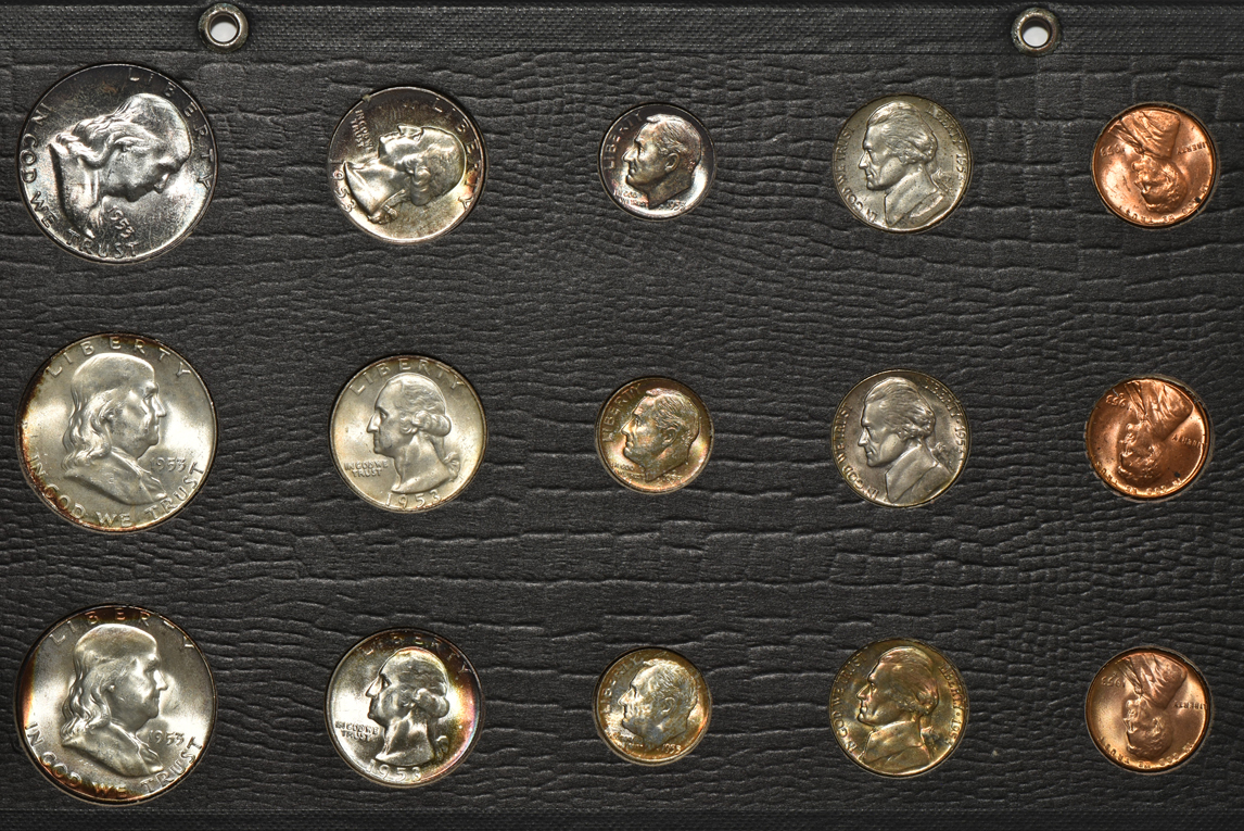 Three 1948 year sets, one 1949 year set, and three 1953 year sets, all in pages