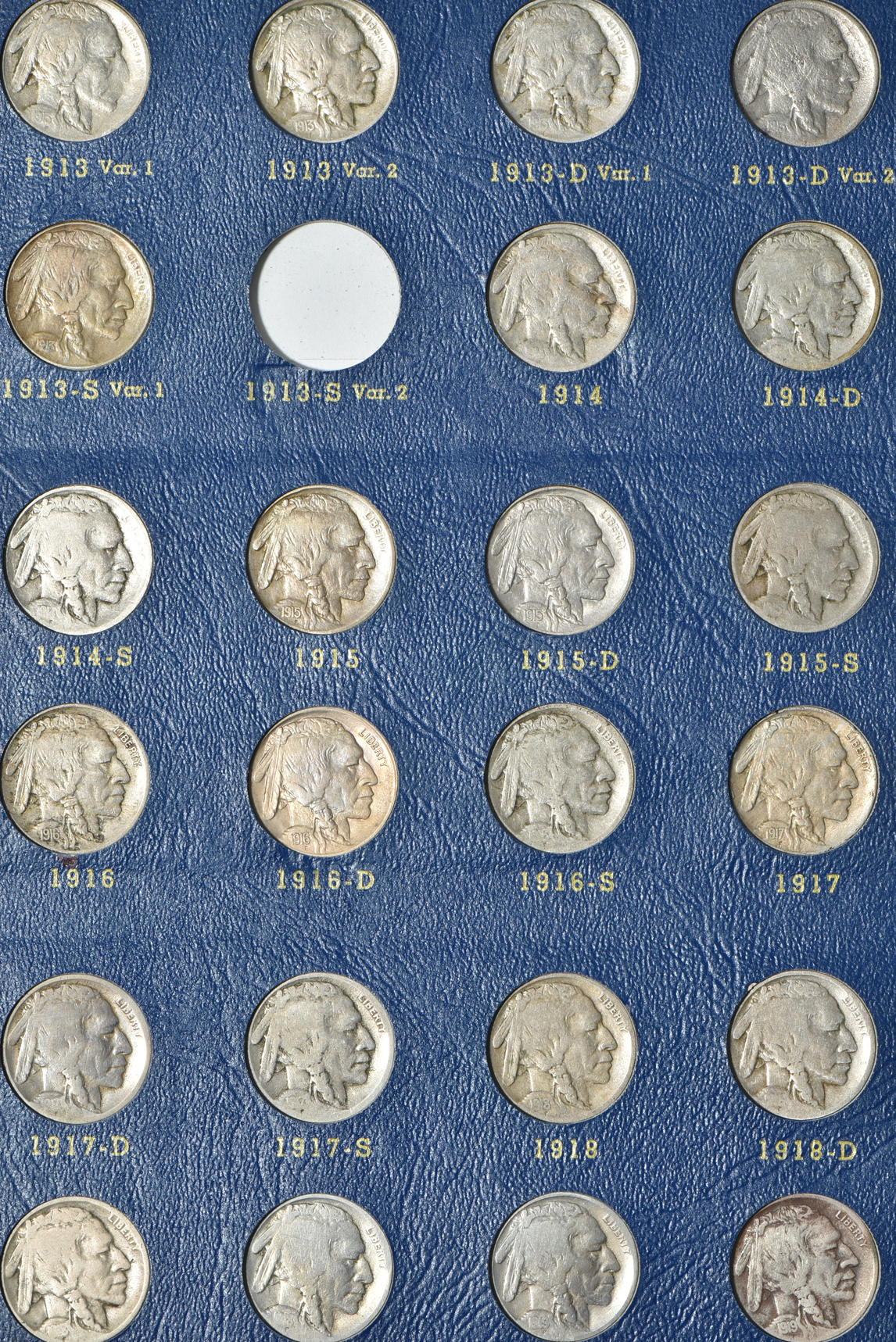 Collection of Buffalo nickels in a complete Whitman Classic 9408 album
