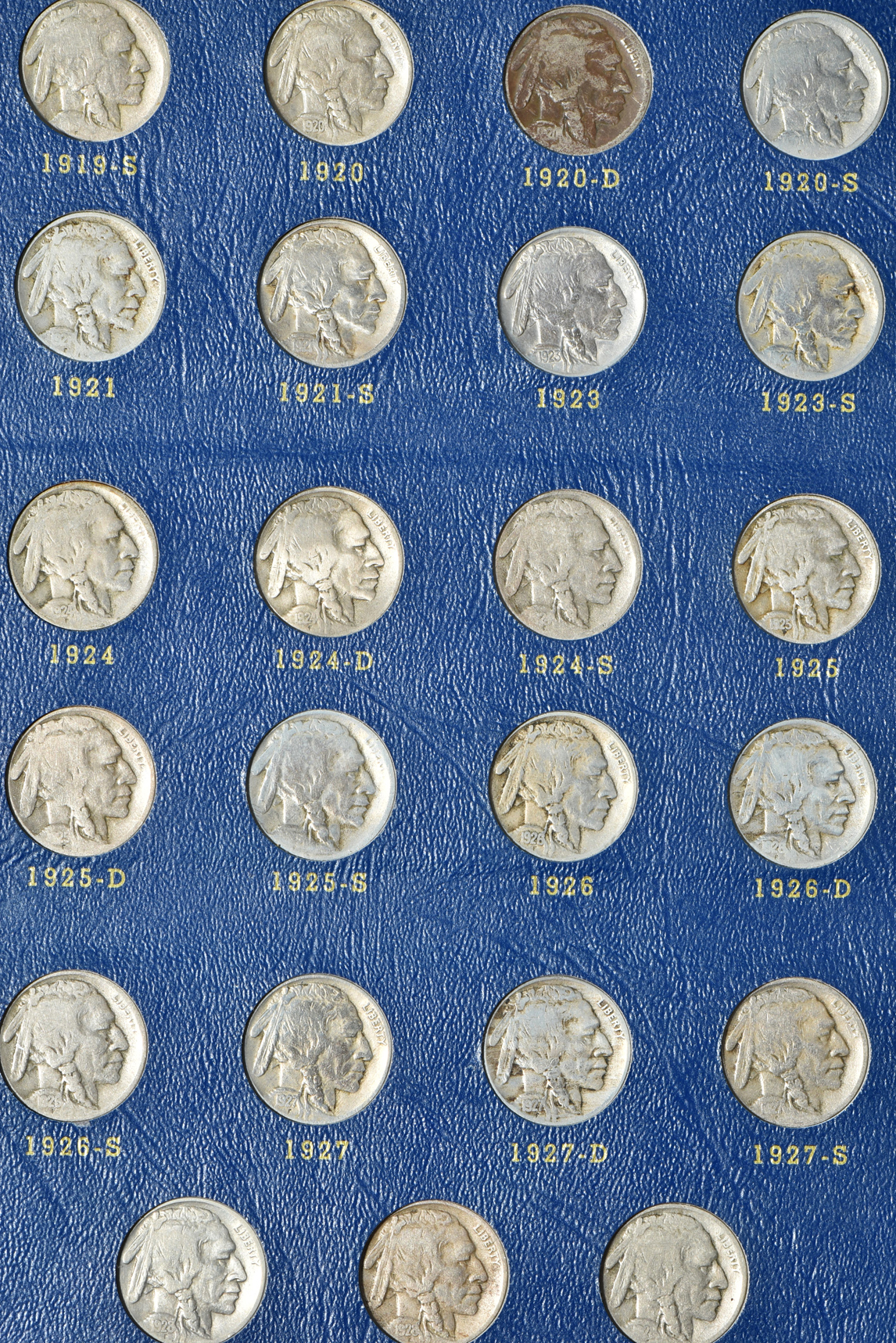 Collection of Buffalo nickels in a complete Whitman Classic 9408 album
