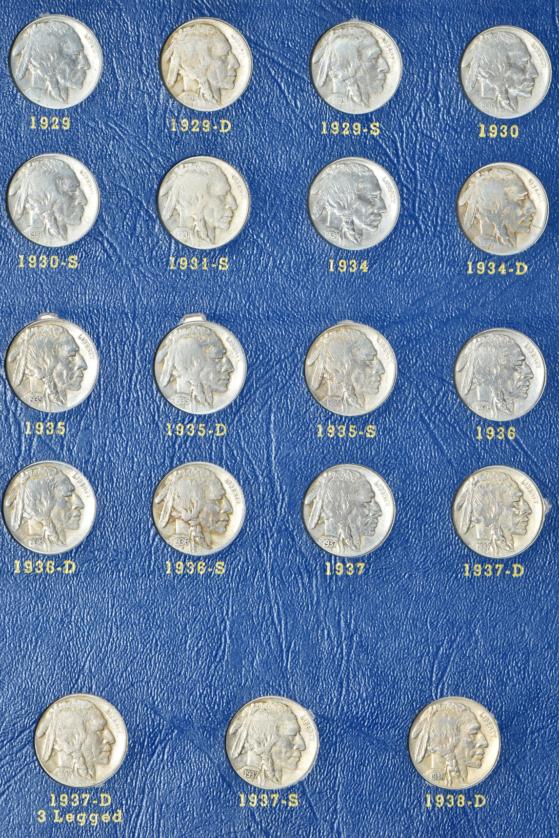 Collection of Buffalo nickels in a complete Whitman Classic 9408 album