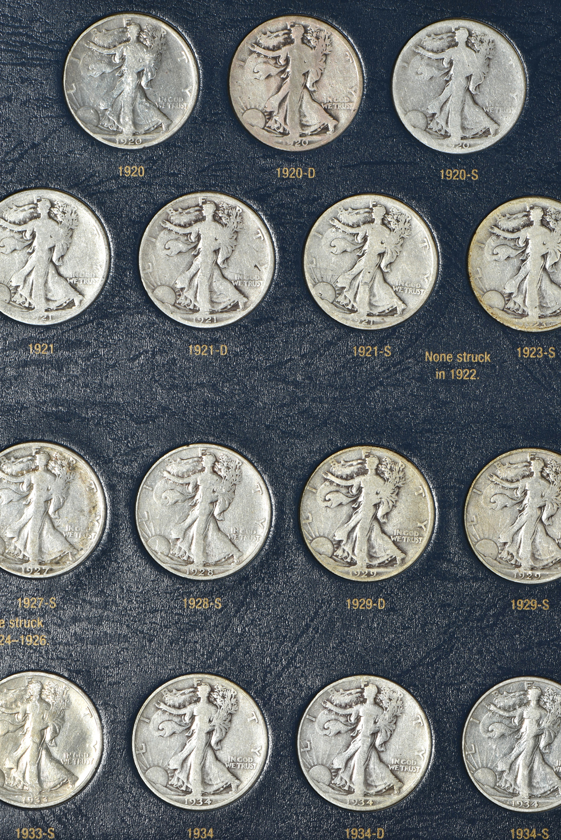 Complete collection of Walking Liberty half-dollars in a Whitman Classic 9125 album