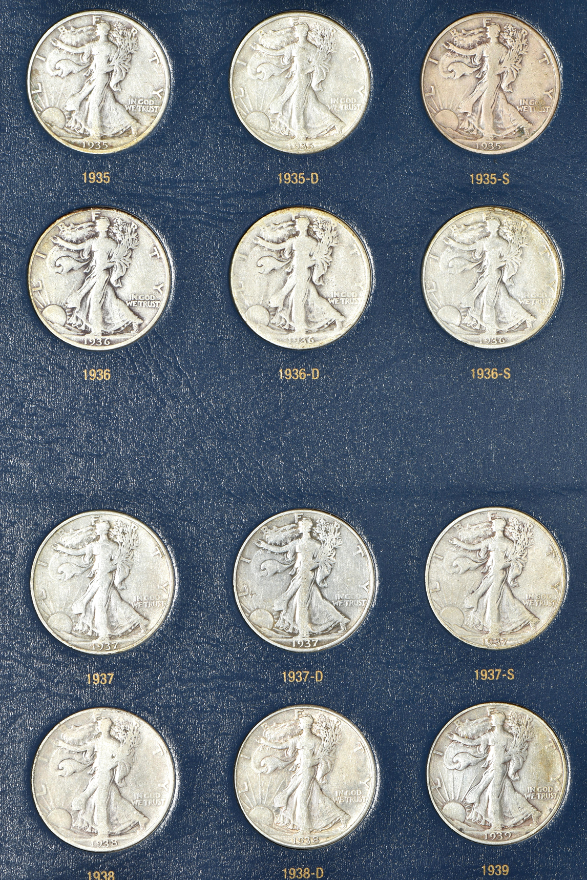 Complete collection of Walking Liberty half-dollars in a Whitman Classic 9125 album