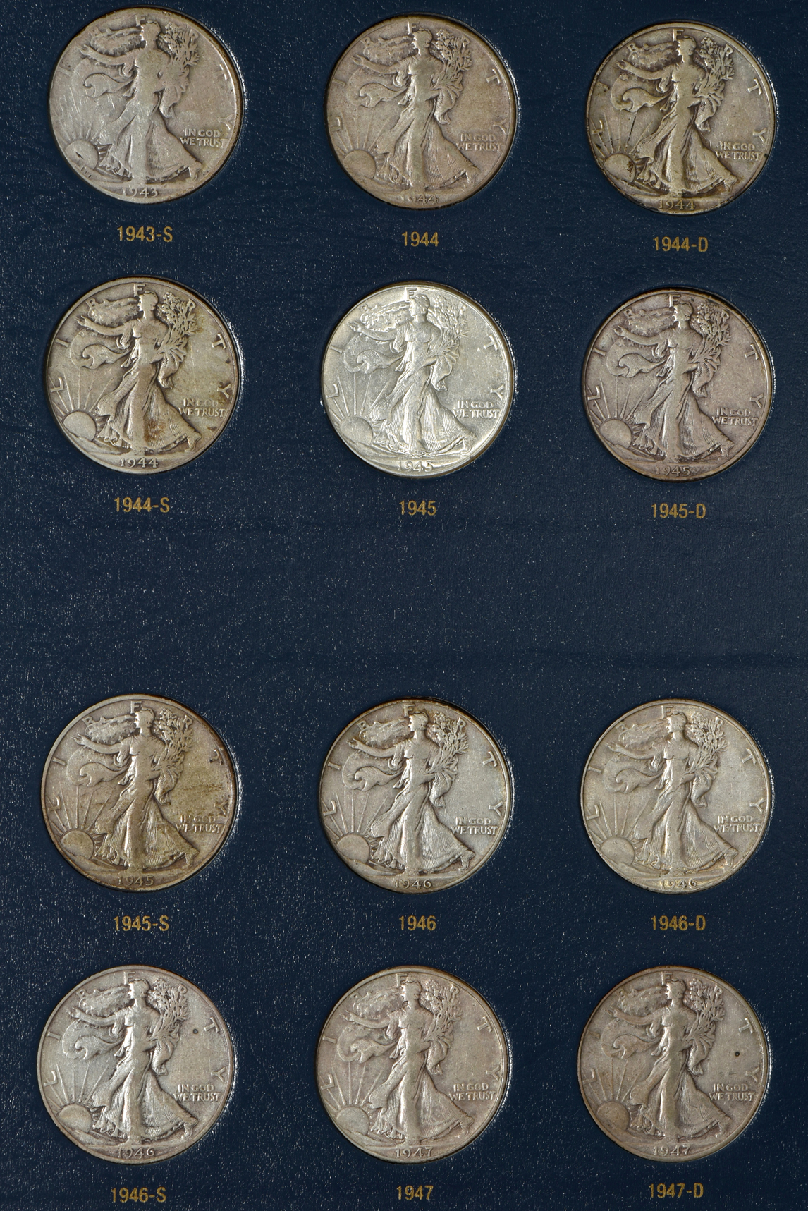 Complete collection of Walking Liberty half-dollars in a Whitman Classic 9125 album